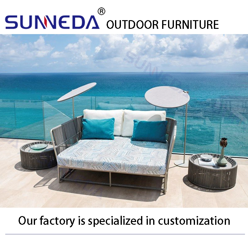 Modern Outdoor Garden High-Density Foam Sofa with Printed Glass Table